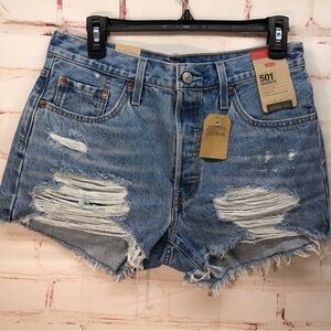 Levi’s 501 shorts size 29 new w tags blue destroyed button fly high rise